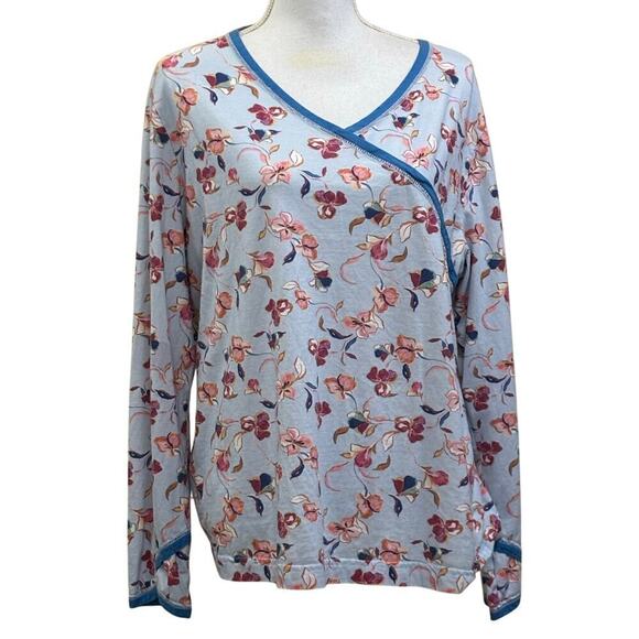Garnet Hill blue floral pajama top, XL, comfy, cozy, leisure, simple, casual - Picture 1 of 6